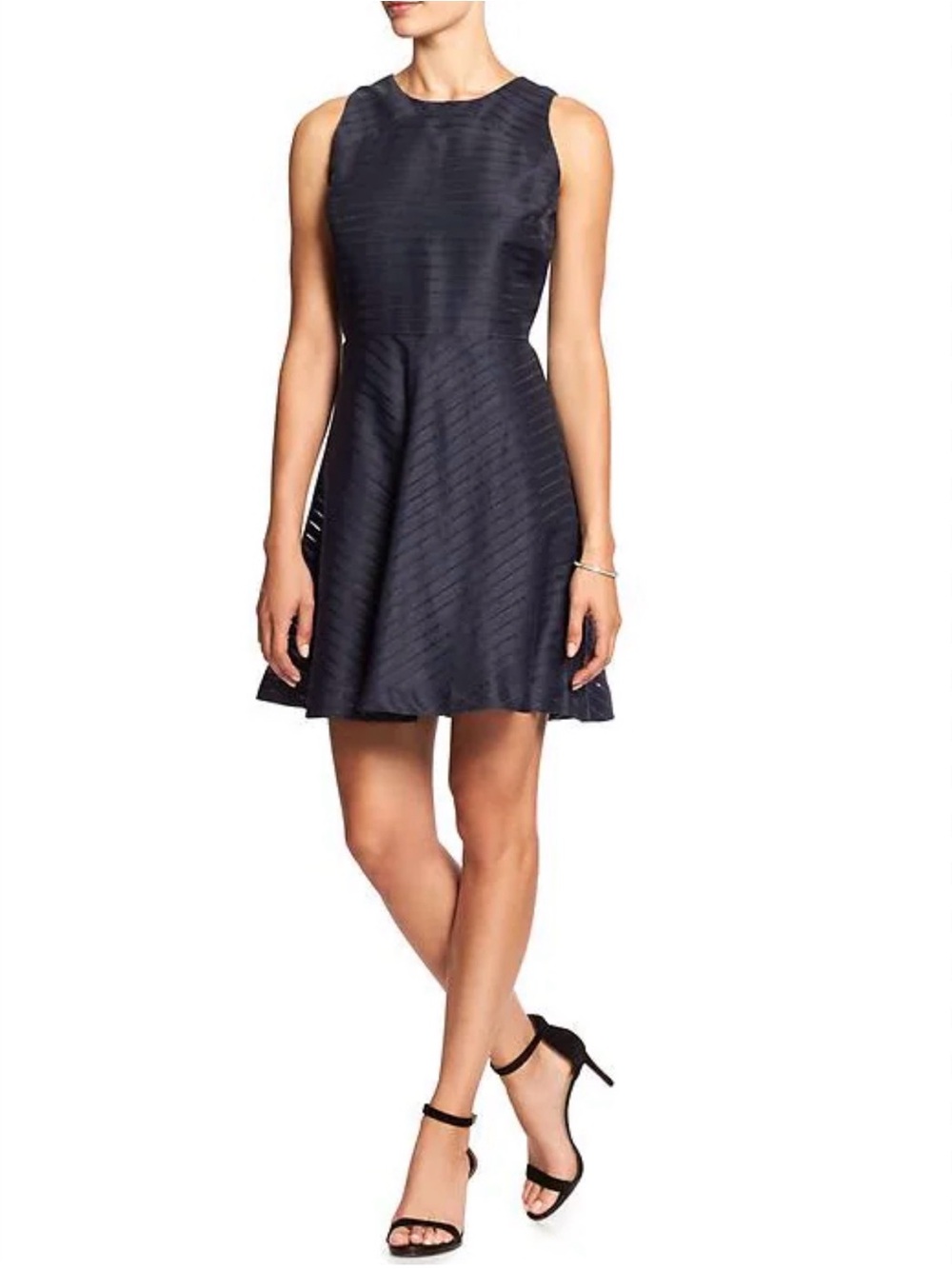 Banana Republic Sheer Stripe Fit and Flare Dress in True Navy
